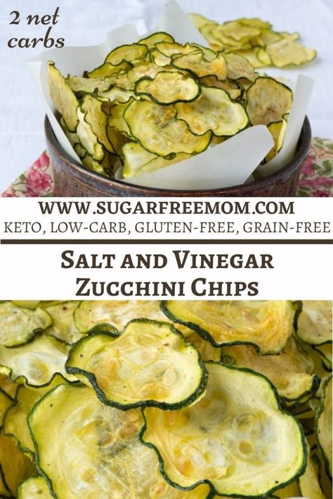 Salt and Vinegar Zucchini Chips Salt And Vinegar Zucchini Chips, Sugar Free Mom, Air Fryer Easy, Healthy Chips, Salt And Vinegar, Dehydrated Foods, Veggie Chips, Zucchini Chips, Low Carb Zucchini