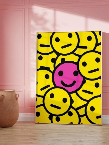 This vibrant and fun "Preppy Smile Face" poster is sure to add a touch of positivity and cheer to any room. Featuring a classic smiley face design in bright and bold preppy colors, this poster is perfect for those who love to express their personality through their decor.

The design of the poster is inspired by the iconic smiley face, which has been a symbol of happiness and positivity for decades. Smiley Decor, Smiley Face Art, Preppy Colors, Smile Poster, Smiley Face Design, Display Retail, Window Display Retail, Preppy Room Decor, Preppy Room