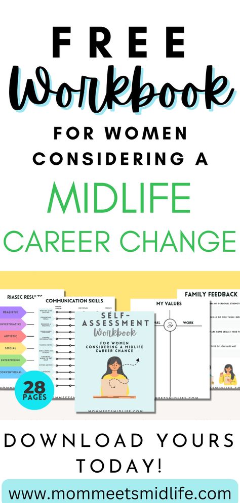 Free workbook for women considering a midlife career change Skills Inventory, Career Readiness High School, College And Career Readiness Middle School, Careers After Teaching, Midlife Career Change, Switching Careers, Career Assessment, Career Transition, Free Workbook