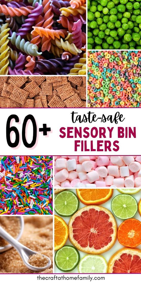 60+ Taste-Safe Sensory Bin Fillers for Babies & Toddlers Sensory Bin Fillers, Edible Sensory Play, Kids Sensory Activities, Sensory Play Toddlers, Toddler Sensory Bins, Baby Sensory Play, Sensory Crafts, Sensory Activities Toddlers, Toddler Sensory