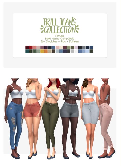 Source: Tumblr | Female - Clothes - Skinny Jeans - Skirt - Shorts - Pants | BGC | Sims 4 | TS4 | Maxis Match | MM | CC | Pin by sueladysims Sims 4 Bottoms Cc, Sims 4 Maxis Match, Female Sims, Female Clothes, Jeans Collection, Skirt Shorts, Lululemon Pants, Jeans Skirt, Sims4 Cc