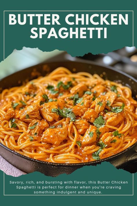 Take your spaghetti to the next level with this rich and creamy Butter Chicken Spaghetti! A perfect blend of creamy butter chicken sauce and classic spaghetti, this dish is sure to become a family favorite. Ideal for weeknight dinners or when you’re craving something comforting with a delicious twist! Creamy Butter Chicken, Creamy Chicken Spaghetti, Buttered Noodles Recipe, Leftover Breakfast, Butter Chicken Sauce, Chicken Pie Recipe, Brunch Appetizers, Chicken Sauce, Best Chinese Food