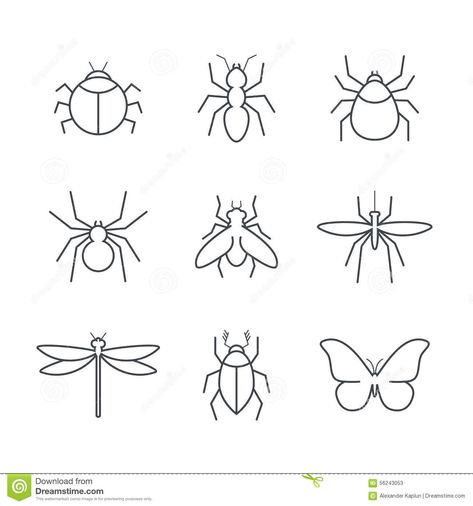 Insect Simple Vector Icon Set Stock Vector - Illustration of poisonous, midge: 56243053 How To Draw Insects, Ant Tattoo, Beetle Drawing, Bugs Drawing, Easy Pictures To Draw, Bottle Drawing, Insect Tattoo, Simple Butterfly, Simple Pictures