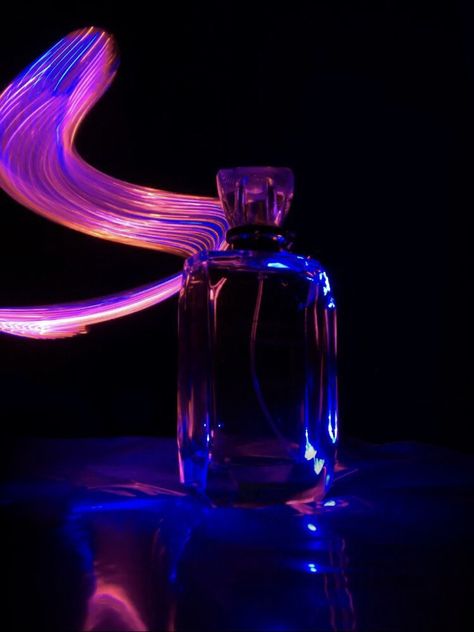 Dark Background Product Photography, Long Exposure Product Photography, Space Product Photography, Bottle Photoshoot, Midnight Theme, Perfume Product Photography, Long Exposure Light Photography, Photography Long Exposure, Light Studies