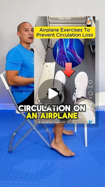 Justin Agustin on Instagram: "If you can move your feet on the plane you can do this routine 💪🏽  Ankle and feet exercises on a plane help improve circulation and reduce swelling by promoting bloodflow in the lower extremities, where it can stagnate during long periods of sitting. Movement such as ankle rotations and foot flexes activates the calf muscles, which act as a pump to aid venous return to the heart. This reduces the risk of pooling in the legs, which can lead to swelling (edema) and deep vein thrombosis (DVT). Regular movement keeps circulation efficiently, alleviating discomfort and enhancing overall circulatory health during flights.  Begin your journey to becoming a stronger and healthier you at justinagustin.com.  Work out with my low-impact, full-length, beginner-friendly Exercises To Do On A Plane, Exercise While Sitting, Excercise Routine, Bad Circulation, Vein Thrombosis, Travel Smart, Foot Exercises, Swollen Ankles, Car Trip