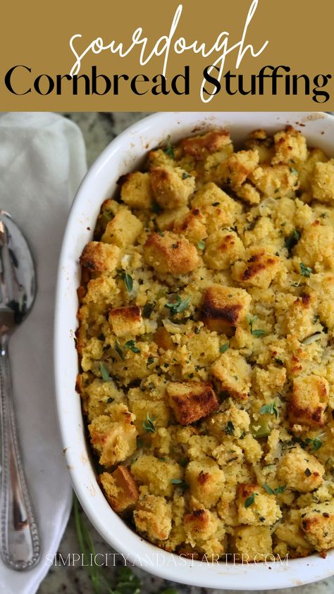 Homemade Sourdough Stuffing, Sourdough Cornbread Stuffing, Cornbread Bacon Stuffing, Homemade Sourdough Stuffing Recipe, Sourdough And Cornbread Stuffing, Easy Sourdough Stuffing Recipe, Cornbread Stuffing Recipes Thanksgiving, Sourdough Thanksgiving Recipes, Thanksgiving Sourdough Recipes