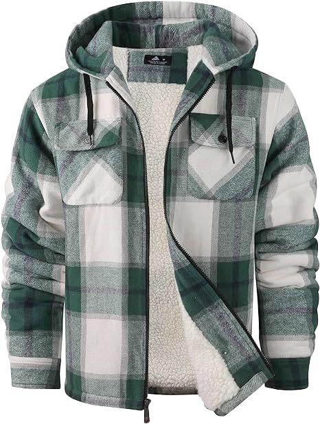 PRICES MAY VARY. Polyester yarn dyed flannel fleece Imported Zipper closure Machine Wash Plush: Flannel jackets for men are made of polyester flannel on the outside and Sherpa fabric on the inside, keeping you warm and comfortable even in the cold winter. Pockets: Men's plaid shirts jacket has two chest pockets that can accommodate keychains, bank cards, and more; There are also two pockets on both sides to keep warm at any time; Full zipper design prevents cold air from blowing into the body. T Fleece Lined Flannel Shirt, Full Zip Up Hoodie, Lined Flannel Shirt, Mens Fleece Jacket, Flannel Hoodie, Sherpa Lined Jacket, Mens Sherpa, Winter Outwear, Plaid Shirt Men