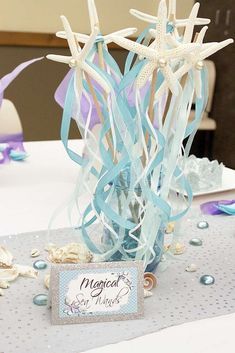 Under The Sea Party Centerpieces, 1st Birthday Centerpieces, Sea Birthday Party Ideas, Under The Sea Birthday Party, Ocean Birthday Party, Mermaid Theme Birthday Party, Ocean Birthday, Under The Sea Birthday, Mermaid Baby