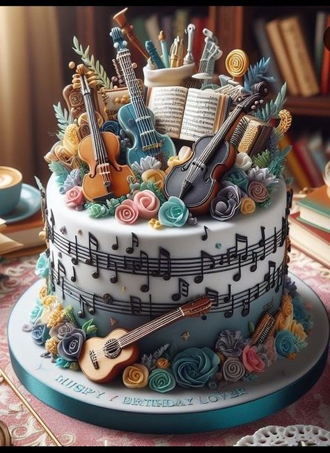 Unique Bday Cake, Fancy Cake Designs, Music Cake, Fantasy Cake, Beautiful Cake Designs, Cake Decorating Designs, Crazy Cakes, Unique Cakes, Just Cakes