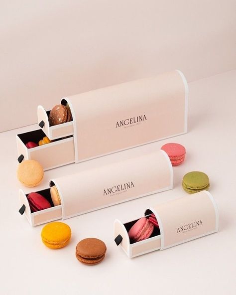 Pastry Packaging Design, Food Cuisines, Macaroon Packaging, Packaging Design Food, Dessert Packaging Design, Macaroon Box, Pastry Packaging, Macaron Packaging, Angelina Paris