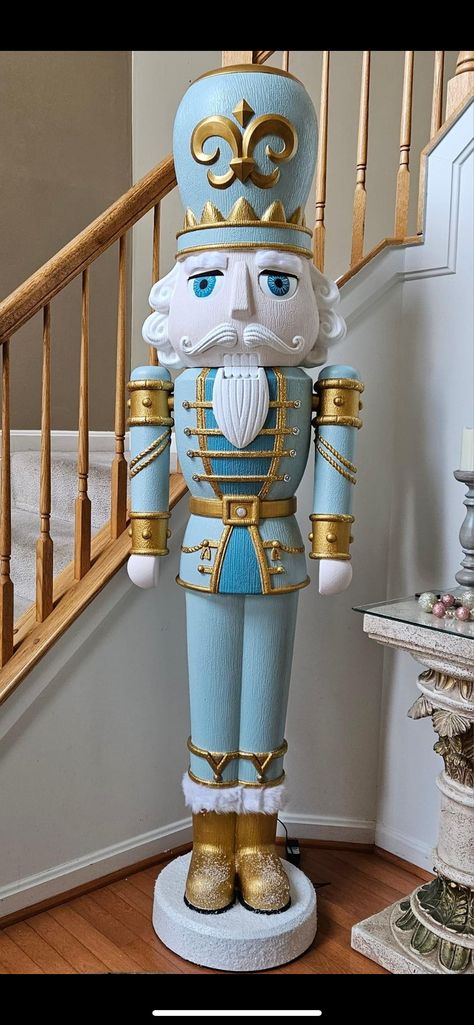 Nutcracker Ideas Christmas Decor, Nutcracker Color Scheme, Easy Diy Nutcracker Soldier Outdoor, Nutcrackers Diy Paint Ideas, Diy Outdoor Nutcracker, Large Nutcracker Diy, Walmart Nutcracker Painting Ideas, Walmart Nutcracker Diy, Diy Painted Nutcracker