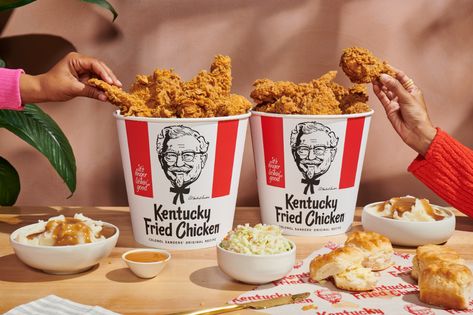 KFC Reveals New Packaging From Wieden+Kennedy Portland | Dieline - Design, Branding & Packaging Inspiration Kfc Coupons, Chicken Bucket, Kentucky Fried Chicken, Colonel Sanders, Kfc Chicken, Kentucky Fried, Flavor Enhancers, Fried Chicken Recipes, Fast Food Chains