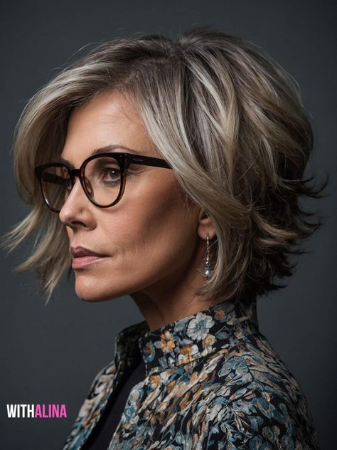 Who says you can’t be trendy in your 50s? For those looking to mix things up, a medium short hairstyle can be a chic and edgy option. It’s perfect for women who want to maintain some length but are ready for a stylish upgrade. I’ve seen this cut revive styles and spirits alike, and I’m all in for experimenting with this look on you. Hair Styles Women Over 50 Medium, Grey Choppy Bob Hairstyles, Feathery Short Hair, Women Over 50 Hairstyles Short, Medium Length Choppy Hair, Medium Gray Hairstyles, Trendy Mid Length Hairstyles, Chic Over 50 Hair, Shoulder Length Angled Bob Haircuts