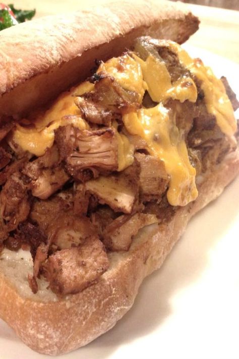 Vegan Jackfruit Philly Cheesesteak Sandwich [GF] Jackfruit Philly Cheesesteak, Vegan Jackfruit Sandwich, Canned Jack Fruit Recipes, Canned Jackfruit Recipes, Jack Fruit Recipes, Vegan Jackfruit, Cheesesteak Sandwich, Jack Fruit, Jackfruit Recipes