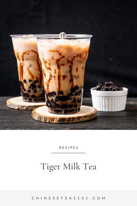 Discover the joy of making your own Tiger Milk Tea at home with our detailed recipe! This delicious Taiwanese beverage combines rich black tea, creamy milk, sweet brown sugar syrup, and chewy boba to create a delightful drink. Follow our step-by-step guide, including tips on achieving those signature tiger stripes and perfecting the texture. Save this pin for your next DIY beverage adventure! #BubbleTea #TigerMilkTea #DIYBoba Brown Sugar Boba Recipe, Tiger Milk Tea, Brown Sugar Bubble Tea, Tea Homemade, Homemade Brown Sugar, Brown Sugar Boba, Boba Recipe, Tea At Home, Brown Sugar Syrup