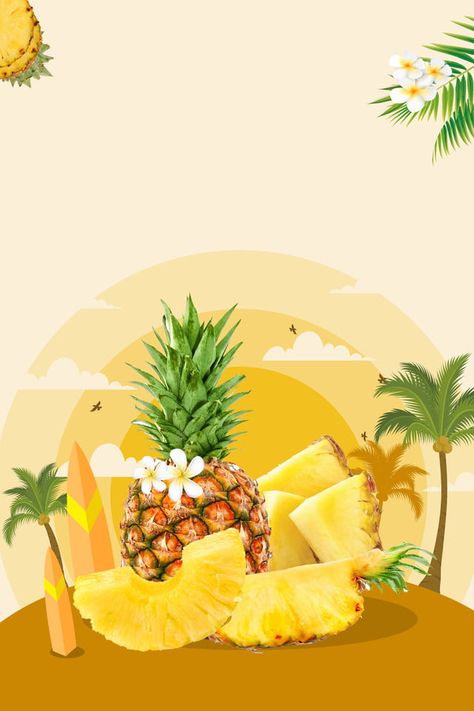 Summer Fruit Poster Design Pineapple Poster Design, Pineapple Packaging, Pineapple Background, Summer Sale Poster, Cartoon Banana, Fruit Combinations, Creative School Project Ideas, Fruit Cartoon, Summer Poster