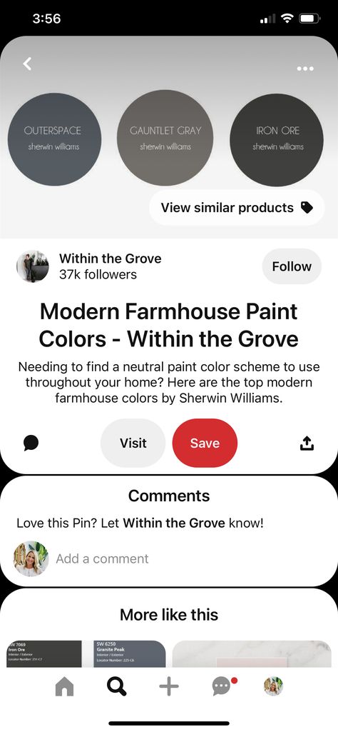 Iron Ore Sherwin Williams, Modern Farmhouse Paint Colors, Gauntlet Gray, Farmhouse Paint Colors, Neutral Paint Color, Farm House Colors, Paint Color Schemes, The Grove, Boys Room