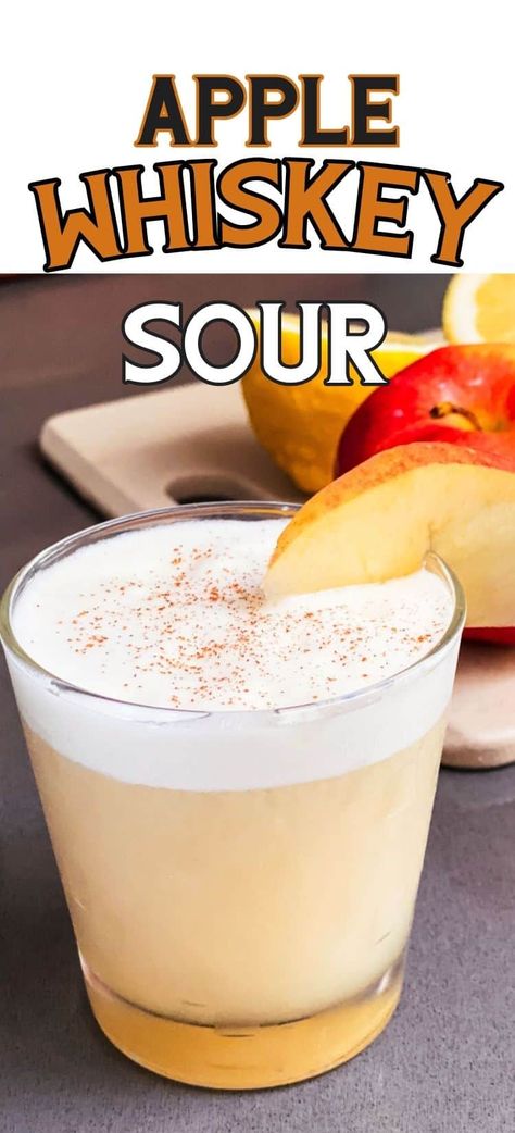 The delicious flavors of fall in a whisky cocktail. Spiced apple cider adds a fall flavor, while the whiskey adds a warm, smoky depth for a delicious fall cocktail. Apple Whiskey Sour, Whiskey Sour Recipe, Apple Whiskey, Whisky Cocktail, Whiskey Recipes, Halloween Camping, Gummies Recipe, Mint Simple Syrup, Whisky Cocktails