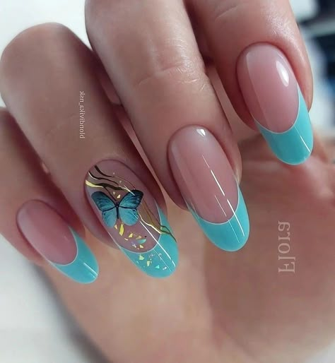 Turquoise Blue Nails, Gel Nails Shape, Turquoise Nail Art, Nail Tip Designs, Nude Nail Designs, Romantic Nails, Nails Art Ideas, Stylish Nails Designs, Simple Nail Art Designs