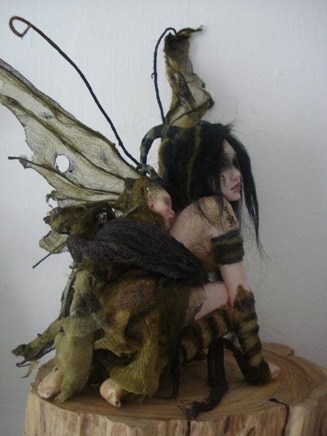 SHADOWSCULPT OOAK FAIRY lifelike custom order mum by shadowsculpt Baby Sculpture, Faerie Aesthetic, Fairy Goth, Fairy Grunge Aesthetic, Dark Fairycore, Goth Fairy, Doll Figurine, Ooak Fairy, Grunge Fairy