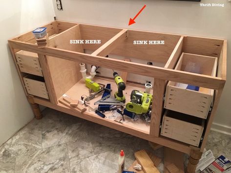 Diy Bathroom Vanity Plans, Bathroom Vanity Redo, Bathroom Storage Over Toilet, Bathroom Cabinets Diy, Diy Bathroom Vanity, Vanity Drawers, Kitchen Cabinet Drawers, Over Toilet, Diy Drawers