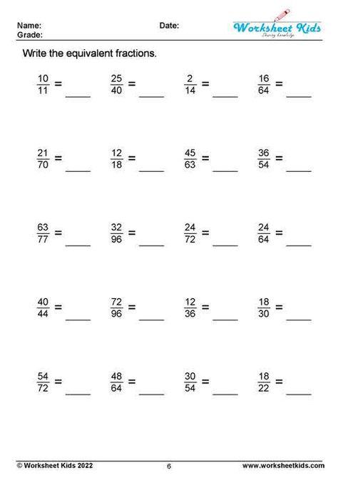 10 free printable equivalent fractions worksheets for 3rd and 4th graders help your child find, write, and work with the equivalent fractions. With these worksheets, you can easily check your child’s work and see how they are doing using the answer key. Equivalent Fractions Worksheet, Fractions Worksheets Grade 4, Free Fraction Worksheets, Equivalent Fractions, Fractions Worksheets, Free Printable Worksheets, Answer Keys, 4th Grade, Printable Worksheets