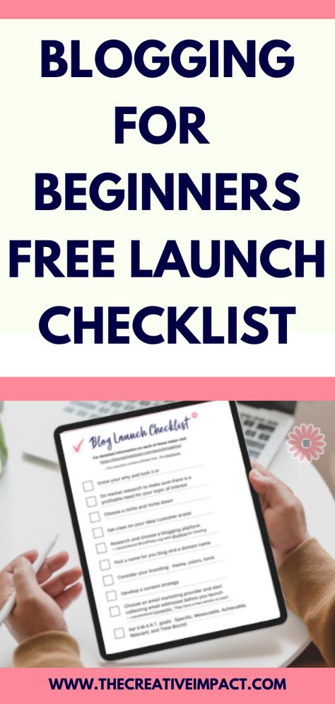 Start a blog checklist for beginning bloggers who want to launch a blog. Download this checklist and use it to help you as you begin blogging for money. This blogging checklist will give you a strong foundation and fast track your blogging success. Figure out your blog niche, domain name, hosting, branding and so much more. For more blogging tips and blog ideas check out my site: https://thecreativeimpact.com/ #bloggingtips #blogchecklist Blogging Checklist, Blogging Apps, Blogging For Money, Launch Checklist, Blog Checklist, Small Business Strategy, Seo Strategies, Deco Chic, Successful Blogger