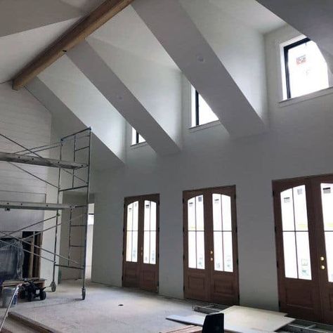 Vaulted Ceiling Decor, Rustic Wood Beams, Vaulted Ceiling Beams, Cathedral Ceiling Living Room, Vaulted Ceiling Ideas, Beams Living Room, Vaulted Ceiling Living Room, Stairs In Living Room, Shed Dormer