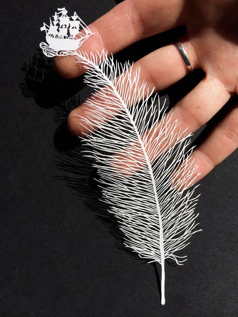 Cut Paper Illustrations by Maude White | Colossal Cut Paper Illustration, Papercut Art, Laser Cut Paper, Paper Feathers, Paper Magic, Piece Of Paper, Paper Illustration, Paper Embroidery, Feather Art