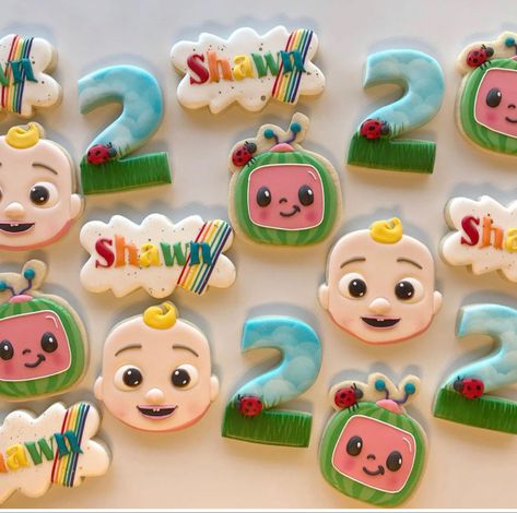 Cocomelon Royal Icing Cookies, Cocomelon Cookies 2nd Birthday, Coco Melon Cookies Decorated, Cocomelon 3rd Birthday Party Ideas, Jj Cocomelon Birthday Party, Coco Melon 2nd Birthday Party Girl, Cocomelon Party Ideas For Girl 1st, Cocomelon 2nd Birthday Party Girl, Cocomelon Cakepops