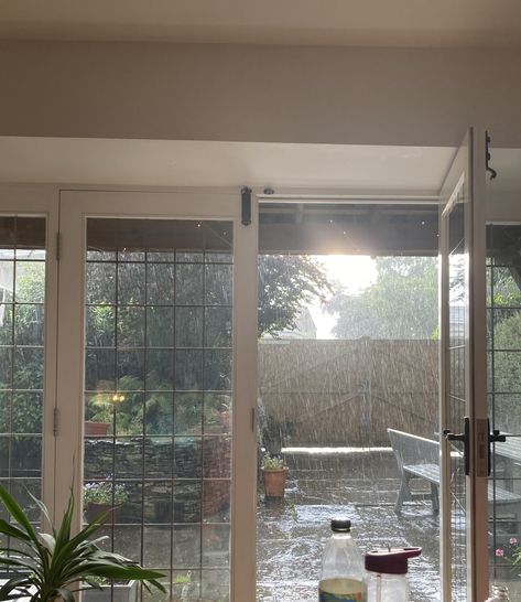 #rain #sun #plants #boho #indie #aesthetic #beautiful Rain House Aesthetic, Rainy Day At Home Aesthetic, Morning Rain Aesthetic, Boho Indie Aesthetic, Rainy Pictures, Sunny Rain, April Aesthetic, Cozy Rainy Day, Rain Aesthetic