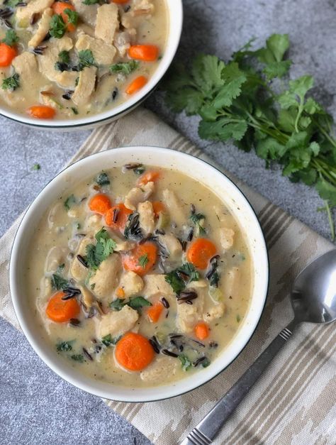 Vegan Chick’n & Wild Rice Soup | The Vegan Atlas Vegan Chicken And Rice, Soup Wild Rice, Rice Soup Vegan, Chicken And Wild Rice Soup, Vegan Recipes Plant Based, Plant Based Recipes Easy, Vegan Recipes Beginner, Vegan Chicken, Chicken And Wild Rice