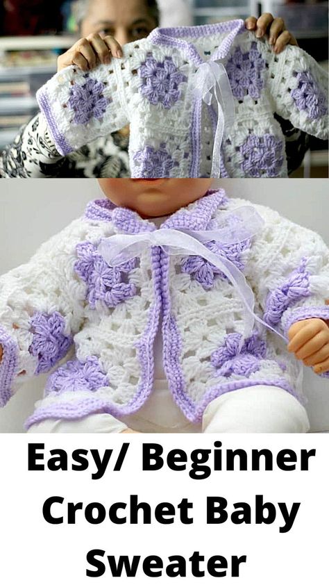 Crochet Granny Square Baby Sweater Crochet Baby Cardigan Free Pattern, Crochet Baby Sweater Sets, Baby Cardigan Pattern Crochet, Crochet Baby Projects, Crochet Baby Sweater Pattern, Crochet Baby Jacket, Crochet Baby Sweaters, Baby Cardigan Pattern, Crochet Baby Sweater