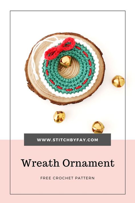 Crochet an adorable little wreath ornament with this quick and easy free pattern. Makes a cute addition to the tree or use as a gift topper. Ornament Crochet Pattern, Ornament Crochet, Crochet Christmas Ornaments Free, Wreath Ornament, Bells Christmas, Crochet Gift, Crochet Ornaments, Crochet Christmas Ornaments, Gift Toppers