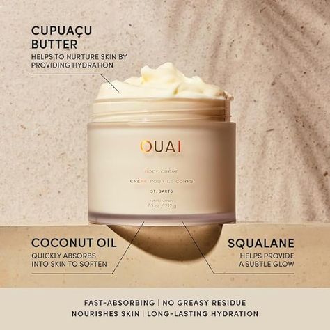 OUAI Body Cream, St. Barts - Hydrating Whipped Body Cream with Cupuaçu Butter, Coconut Oil and Squalane - Softens Skin and Delivers Healthy-Looking Glow - Sulfate-Free Skin Care - 7.5 Oz Ouai St Barts, Whipped Body Cream, Foaming Body Wash, Body Creme, Skin Care Business, Cupuacu Butter, Fruit Orange, Scalp Scrub, Whisks