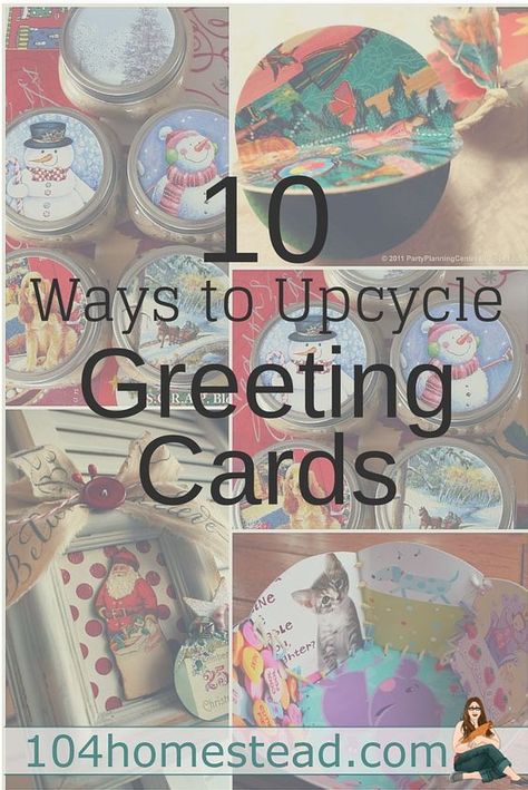 10 fun ways to upcycle, repurpose, and give new life to the holiday and greeting cards lovingly sent to you. These ideas work great for Valentines and birthday cards as well. Recycle Christmas Cards, Old Birthday Cards, Old Greeting Cards, Recycled Cards, Upcycle Repurpose, Old Cards, Greeting Card Craft, Paper Crafts Card, Christmas Card Crafts