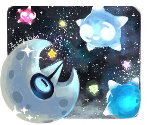 Lunatone Pokemon Art, Minior Pokemon Art, Lunatone Pokemon, Minior Pokemon, Space Pokemon, Pokemon Tumblr, Shiny Pokémon, Pokemon Painting, Pokémon Stuff