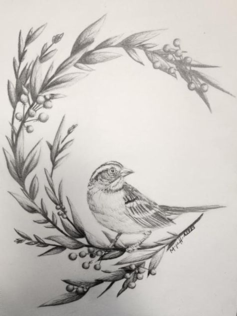 White throat sparrow and some berries hand drawn using traditional media. Working in a daycare, we recently made bird feeders and have drawn a multitude of sparrow visitors to our yard. You can order this as a print in two different sizes, (8in x 11.5in or 5in x 7in). Sparrow On A Branch Tattoo, Birds On A Branch Drawing, Bird Wingspan Drawing, Raven In Flight Drawing, Bird Sitting On A Branch Drawing, Sparrow On Branch, Sparrow Drawing, Traditional Media, Graphite Art