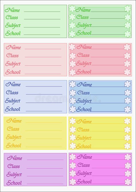 Labels school stock illustration School Subject Labels Free Printables, School Labels Printables, School Stickers Labels, Stickers For School, School Name Labels, Notebook Labels, Name Tag For School, Subject Labels, Name Tag Design