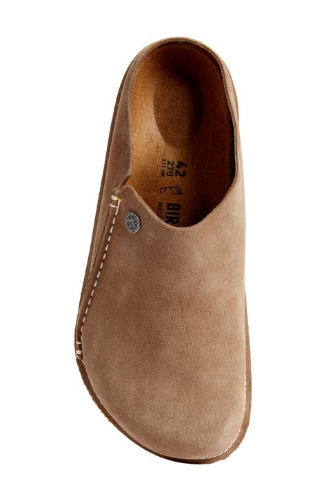 Supple suede updates a classic clog with a contoured footbed and deep heel cup for comfy indoor-outdoor use. Contoured footbed with arch support Leather upper and lining/rubber sole Made in Portugal Zermatt Birkenstock Outfit, Birkenstock Zermatt, Birkenstock Slippers, Birkenstock Style, Swag Girl Style, Mens Casual Dress Outfits, Swag Shoes, Womens Clogs, Birkenstock Shoes