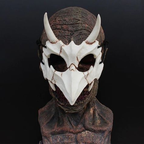 White Halloween Mask, Dragon God, Skeleton Mask, Dragon Horns, Dragon Mask, Red Mask, Japanese Mask, Halloween Masquerade, Scary Costumes