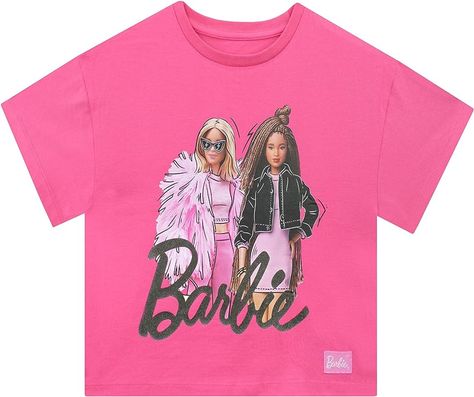 Pink Barbie Logo, Barbie T Shirt, Barbie Gifts, Barbie Top, Barbie Logo, Barbie Outfits, Girls Summer Tops, Pink Barbie, Glitter Print