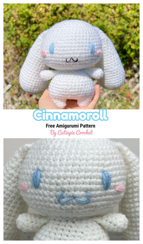 This is a free and relatively beginner-friendly crochet pattern to make your very own amigurumi Cinnamoroll Plushie How To Crochet Cinnamoroll, Cinnamoroll Amigurumi Free Pattern, Plush Crochet Amigurumi, Bluey Knitting Pattern, Godzilla Crochet Pattern Free, Cinnamoroll Crochet Pattern Free, Cinnamon Roll Crochet Pattern, Crochet Cinnamoroll Free Pattern, Crochet Ideas For Gifts