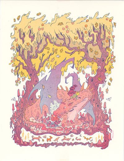 Fall Dragon (PRINT), Natalie Andrewson Fall Dragon, Risograph Printing, Risograph Print, Fairytale Illustration, Dragon Print, Music Event, Reference Images, Artist Inspiration, Printing Process