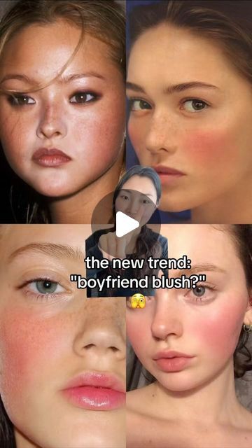 hannah cho 🐰☆ on Instagram: "boyfriend blush is the new trend... what do we think? 🫣😳🤔  if u have this naturally, im jealous 🩷🌟 it is so cute!!   #blush #makeuptrends #makeuptutorials #boyfriendblush" What Blush Color To Use, Boyfriend Blush Placement, Cute Make Up Looks, Natural Makeup Brunette, Blush Makeup Products, Boyfriend Blush, Blushing Makeup, Hannah Cho, Blush Guide