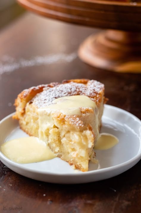 French Apple Cake with Maple Ginger Custard Sauce — b. sweet Maple Custard, Moist Apple Cake, French Apple Cake, Custard Sauce, Apple Cake Recipes, A Piece Of Cake, Apple Desserts, Piece Of Cake, Apple Cake