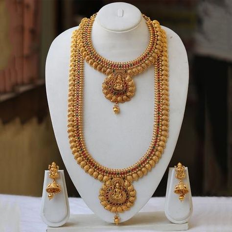 Gold Long Sets Jewelry Indian, Gold Plated Necklace Set, Gold Long Haralu, Jewelry Design Necklace Gold Long, Gold Aaram Design, Long Rani Haar Designs Gold, Rani Haar Long Necklaces Gold Indian Jewelry Jewellery Designs, Gold Long Necklace Indian Antiques, Gold Necklace Set New Design