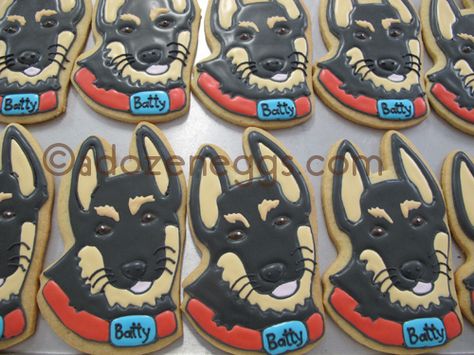 German Shepherd Favors German Shepherd Royal Icing Cookies, German Shepard Cookies Decorated, German Shepherd Cupcakes, German Shepherd Cookies Decorated, German Shepherd Cake, Retro Cakes, Eggs Bake, Dog Birth, Paw Cookies