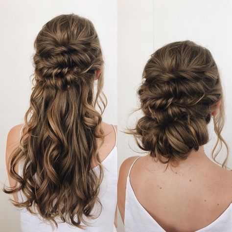 For today’s Bridal trial, we did what I call a “convertible” style. This is perfect for Brides who are having a hard time deciding on an… Convertible Hairstyle Wedding, Convertible Hair Wedding, Convertible Bridal Hair, Convertible Wedding Hairstyles, Convertible Hair Ideas, Summer Bridal Hairstyles, Bride Long Hairstyles, Convertible Hair, Makeup Boda