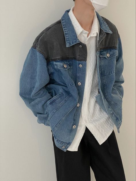 Oversized Denim Jacket Outfit, Jean Shirt Outfits, Asian Streetwear, Streetwear For Men, Minimalist Fashion Men, Jean Jacket Outfits, Denim Jacket Outfit, Oversized Jean Jacket, Jean Jacket Men